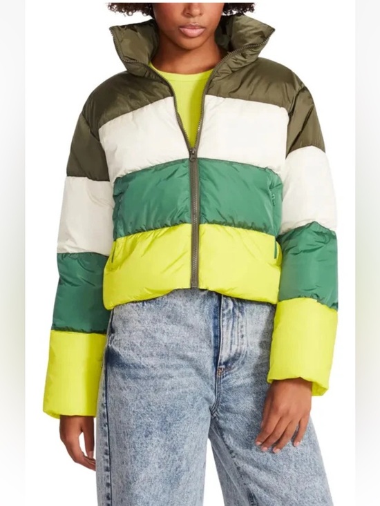 Steve Madden Jackets & Blazers - Steve Madden Women's Daisy
Colorblock Puffer Zip Jacket Greens, Yellow, & White